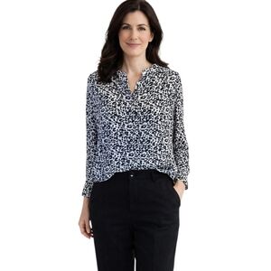 Loft Leopard Print Blouse Button Up Long Sleeves Collarless Drapy Sz XS